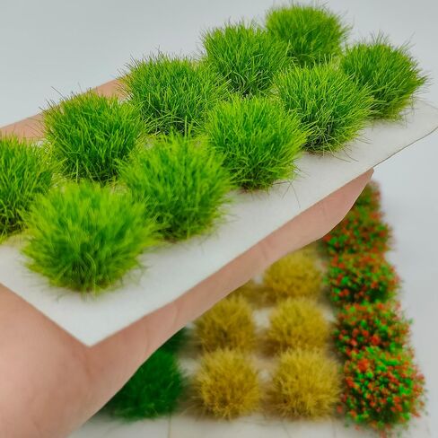 35 Pcs Static Grass Tufts & Flower Clusters - 0.55 Inch Tall Model Grass for Train Railway, Diorama, Military Sand Table, Miniature Base Scene in Saudi Arabia
