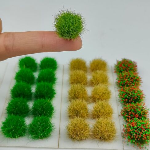 35 Pcs Static Grass Tufts & Flower Clusters - 0.55 Inch Tall Model Grass for Train Railway, Diorama, Military Sand Table, Miniature Base Scene in Saudi Arabia