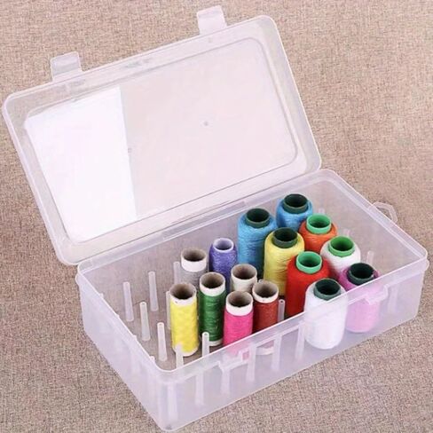 42-Spool Sewing Thread Organizer Box, Clear Plastic Storage Container with Spindles, Dustproof Empty Spool Holder Case with Snap Lock for Embroidery & Quilting in Kuwait
