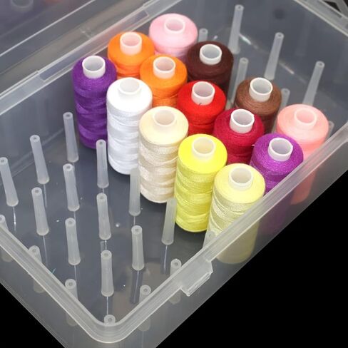 42-Spool Sewing Thread Organizer Box, Clear Plastic Storage Container with Spindles, Dustproof Empty Spool Holder Case with Snap Lock for Embroidery & Quilting in Kuwait