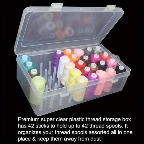 42-Spool Sewing Thread Organizer Box, Clear Plastic Storage Container with Spindles, Dustproof Empty Spool Holder Case with Snap Lock for Embroidery & Quilting in Kuwait