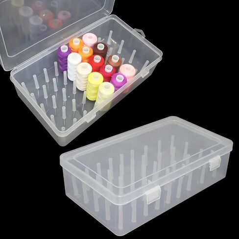 42-Spool Sewing Thread Organizer Box, Clear Plastic Storage Container with Spindles, Dustproof Empty Spool Holder Case with Snap Lock for Embroidery & Quilting in Kuwait