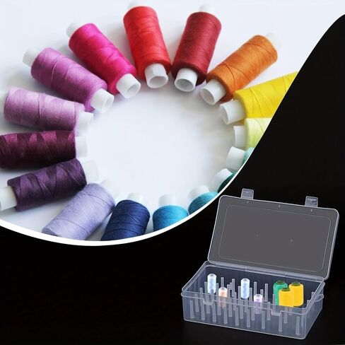 42-Spool Sewing Thread Organizer Box, Clear Plastic Storage Container with Spindles, Dustproof Empty Spool Holder Case with Snap Lock for Embroidery & Quilting in Kuwait