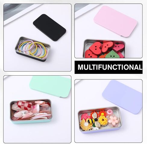TIESOME 6 PCS Metal Tin Box Containers, 2.36 x1.33 x 0.4 Inch Small Metal Box Mini Rectangular Slide Top Containers Hinged Tin Boxes for Candies Jewelry Crafts Pills Survival Kit(6 Colors) in Kuwait