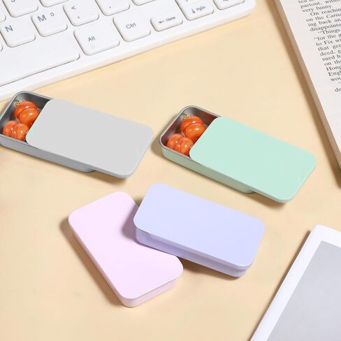 TIESOME 6 PCS Metal Tin Box Containers, 2.36 x1.33 x 0.4 Inch Small Metal Box Mini Rectangular Slide Top Containers Hinged Tin Boxes for Candies Jewelry Crafts Pills Survival Kit(6 Colors) in Kuwait