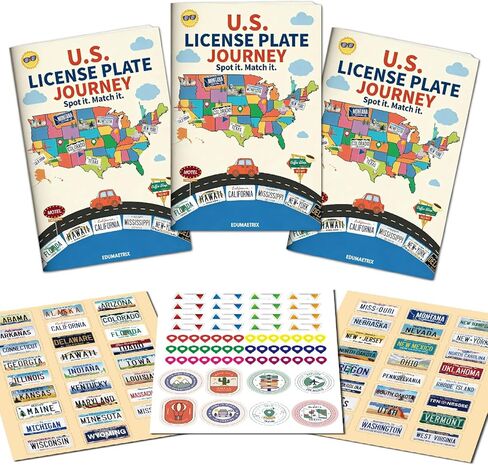 US License Plate Journey Educational Game, State Geography Learning Activity Book with Stickers, Road Trip Matching Game in Saudi Arabia