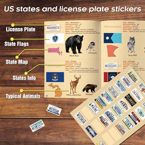 US License Plate Journey Educational Game, State Geography Learning Activity Book with Stickers, Road Trip Matching Game in Saudi Arabia