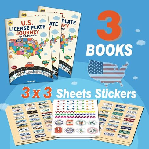 US License Plate Journey Educational Game, State Geography Learning Activity Book with Stickers, Road Trip Matching Game in Saudi Arabia