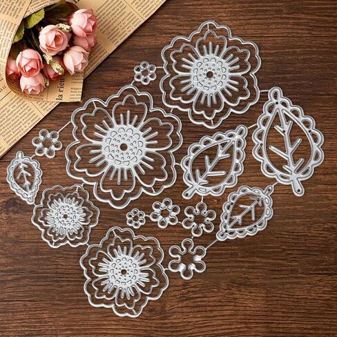 3D Rose Flower Die Cuts for Card Making, Metal Floral Leaves Cutting Dies, Cut Stencils for Scrapbooking Album Embossing in Kuwait