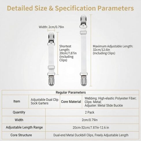 1 Pair (2PCS) Multifuction Adjustable Elastic Stocking Clip Garter Suspender Belt Accessories with Straps and Clips for Stockings (White I style) in Saudi Arabia