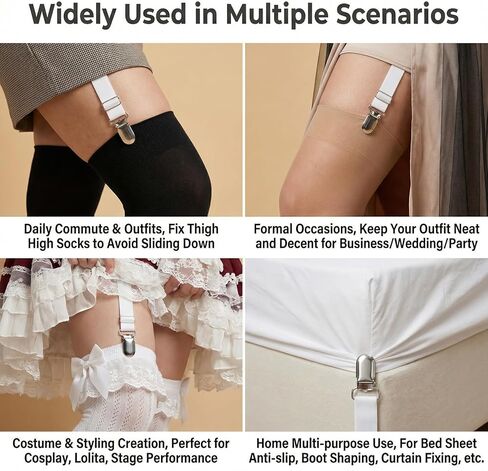 1 Pair (2PCS) Multifuction Adjustable Elastic Stocking Clip Garter Suspender Belt Accessories with Straps and Clips for Stockings (White I style) in Saudi Arabia
