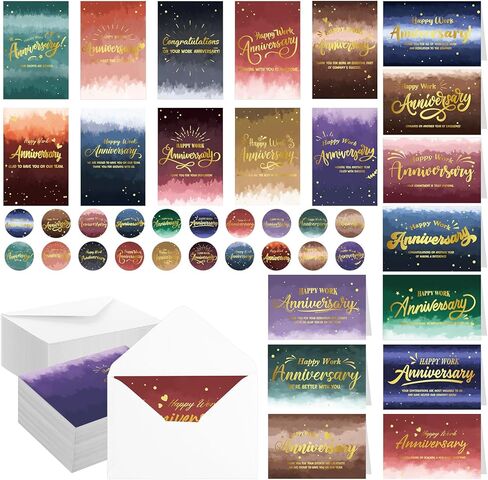 Motiskyy 100 Sets Happy Work Anniversary Cards with Envelopes and Stickers Employee Anniversary Cards 20 Design 4 x 6 Inches Staff Business Appreciation Gifts for Employees(Classic Style) in Kuwait