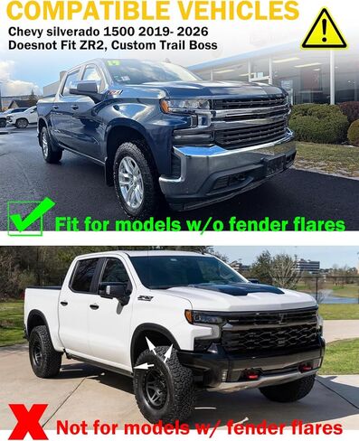 Mud Flaps for 2019-2026 Chevy Silverado 1500 Without Fender Flares (Not fit ZR2/ Custom Trail Boss) Front and Rear All Weather Mudflaps Splash Guards for Trucks in Kuwait
