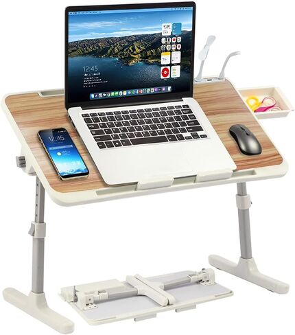 Height & Angle Adjustable Lap Desk, Laptop Stand Bed Tray, Foldable Laptop Desk for Couch Sofa Floor, Black (White) in Saudi Arabia