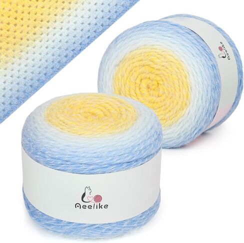 Aeelike Ombré Yarn for Crocheting, 2 PCS Colorful Gradient Yarn #4 Medium, Each 190g(6.7 oz) 400m(437.5 Yards) 71% Acrylic 29% Nynon, Soft Cake Crochet Yarns for Blanket, Scraves, Sweaters, Color A in Kuwait