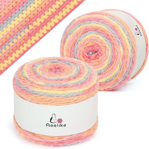 Aeelike Ombré Yarn for Crocheting, 2 PCS Colorful Gradient Yarn #4 Medium, Each 190g(6.7 oz) 400m(437.5 Yards) 71% Acrylic 29% Nynon, Soft Cake Crochet Yarns for Blanket, Scraves, Sweaters, Color A in Kuwait