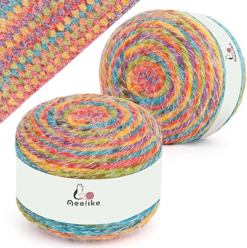 Aeelike Ombré Yarn for Crocheting, 2 PCS Colorful Gradient Yarn #4 Medium, Each 190g(6.7 oz) 400m(437.5 Yards) 71% Acrylic 29% Nynon, Soft Cake Crochet Yarns for Blanket, Scraves, Sweaters, Color A in Kuwait
