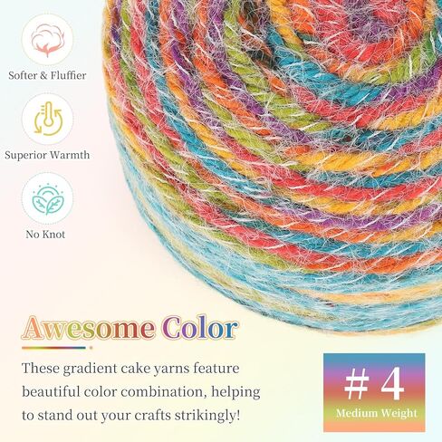 Aeelike Ombré Yarn for Crocheting, 2 PCS Colorful Gradient Yarn #4 Medium, Each 190g(6.7 oz) 400m(437.5 Yards) 71% Acrylic 29% Nynon, Soft Cake Crochet Yarns for Blanket, Scraves, Sweaters, Color A in Kuwait