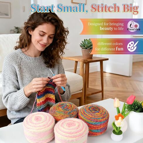 Aeelike Ombré Yarn for Crocheting, 2 PCS Colorful Gradient Yarn #4 Medium, Each 190g(6.7 oz) 400m(437.5 Yards) 71% Acrylic 29% Nynon, Soft Cake Crochet Yarns for Blanket, Scraves, Sweaters, Color A in Kuwait