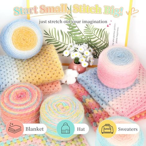 Aeelike Ombré Yarn for Crocheting, 2 PCS Colorful Gradient Yarn #4 Medium, Each 190g(6.7 oz) 400m(437.5 Yards) 71% Acrylic 29% Nynon, Soft Cake Crochet Yarns for Blanket, Scraves, Sweaters, Color A in Kuwait