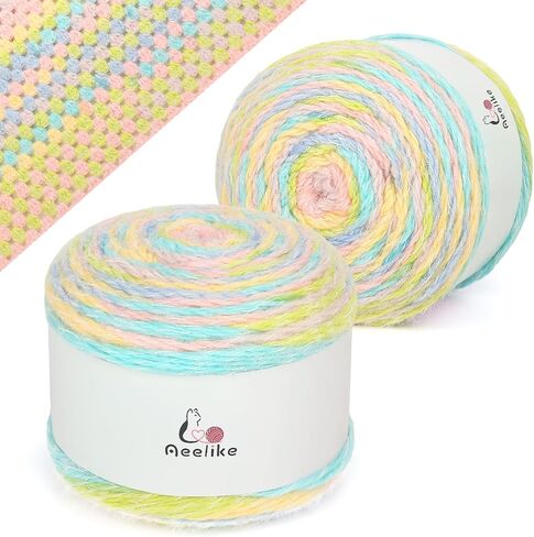 Aeelike Ombré Yarn for Crocheting, 2 PCS Colorful Gradient Yarn #4 Medium, Each 190g(6.7 oz) 400m(437.5 Yards) 71% Acrylic 29% Nynon, Soft Cake Crochet Yarns for Blanket, Scraves, Sweaters, Color A in Kuwait
