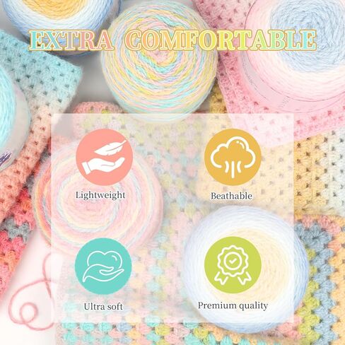 Aeelike Ombré Yarn for Crocheting, 2 PCS Colorful Gradient Yarn #4 Medium, Each 190g(6.7 oz) 400m(437.5 Yards) 71% Acrylic 29% Nynon, Soft Cake Crochet Yarns for Blanket, Scraves, Sweaters, Color A in Kuwait