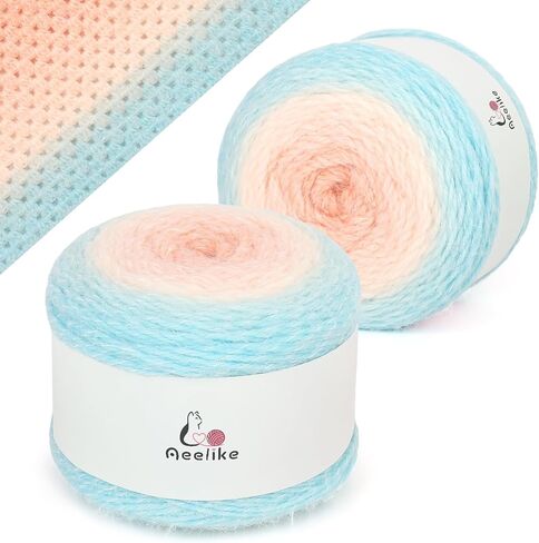 Aeelike Ombré Yarn for Crocheting, 2 PCS Colorful Gradient Yarn #4 Medium, Each 190g(6.7 oz) 400m(437.5 Yards) 71% Acrylic 29% Nynon, Soft Cake Crochet Yarns for Blanket, Scraves, Sweaters, Color A in Kuwait