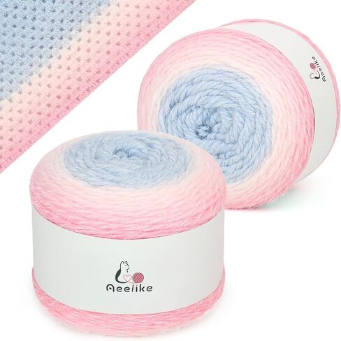 Aeelike Ombré Yarn for Crocheting, 2 PCS Colorful Gradient Yarn #4 Medium, Each 190g(6.7 oz) 400m(437.5 Yards) 71% Acrylic 29% Nynon, Soft Cake Crochet Yarns for Blanket, Scraves, Sweaters, Color A in Kuwait