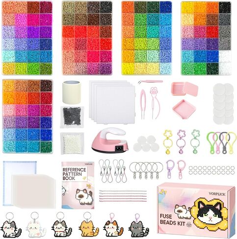 Fuse Beads Kit-120 Colors 62000 2.6mm-Easy DIY, Built-in Iron | DIY Crafts Supplies for Women, Great Supplies for Fuse Beads Artist, Art Decorations for Room, Ideal Gift,Pixel Art，All-in-One (A Set) in Kuwait