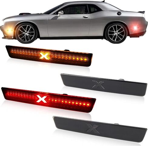 LED Side Marker Lights Compatible with 2015-2020 Dodge Challenger w/XStyle Light Beam [Patent Pending], Front Rear Bumper Marker Lamps, Smoked Lens White Light, Pack of 4 in Saudi Arabia