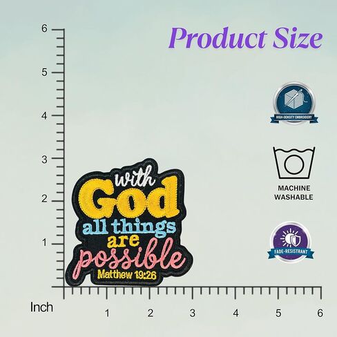 with God All Things are Possible Patch 3 inch, Matthew 19: 26, Motivational Christian Embroidered Patch, Faith Bible Verse Sew On/Iron On Embroidery, DIY Iron On Patch for Christian in Saudi Arabia