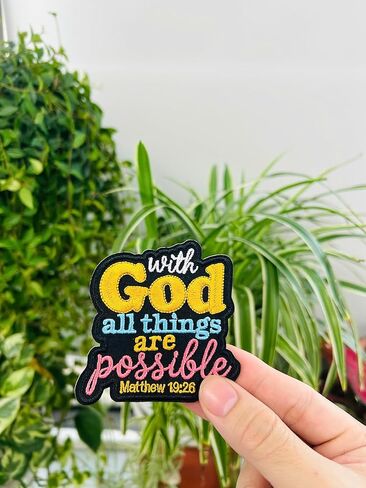 with God All Things are Possible Patch 3 inch, Matthew 19: 26, Motivational Christian Embroidered Patch, Faith Bible Verse Sew On/Iron On Embroidery, DIY Iron On Patch for Christian in Saudi Arabia
