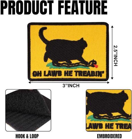 Oh Lawd He Treadin' Patch, Funny Cat Meme Embroidered Hook and Loop Morale Patch, 3 Inch Tactical Patch for Backpacks Jackets Vests in Kuwait