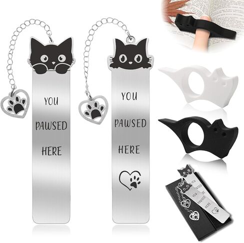 2 Pcs Cute Cat Pendant Bookmarks with Thumb Book Page Holder, Cat Lover Gifts for Women Men Reader, Ideal Book Reader Gifts & Reading Accessories(Cat B) in Saudi Arabia