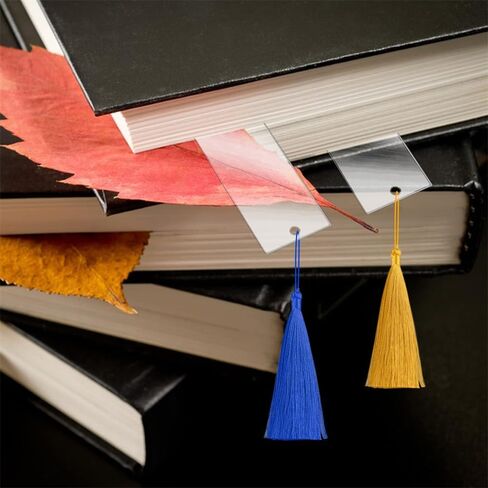 60 PCS Acrylic Blank Labels, Including 30 Rectangular Clear Acrylic Sheets, 30 Tassels, Blank Label Decorations, Bookmarks with Tassels, Bookmark Label Keychains, Hole-Punched Designs in Kuwait