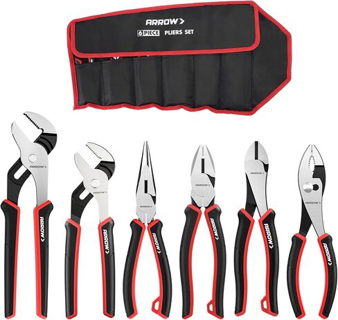 ARROW 6PCS Pliers Set, 8" Long Nose, Diagonal Cutting, Linesman, Slip Joint, 8" & 10" Groove Joint, Dual-Color Non-Slip Handle, Carbon Steel, for DIY, Home Repair & Maintenance in Kuwait