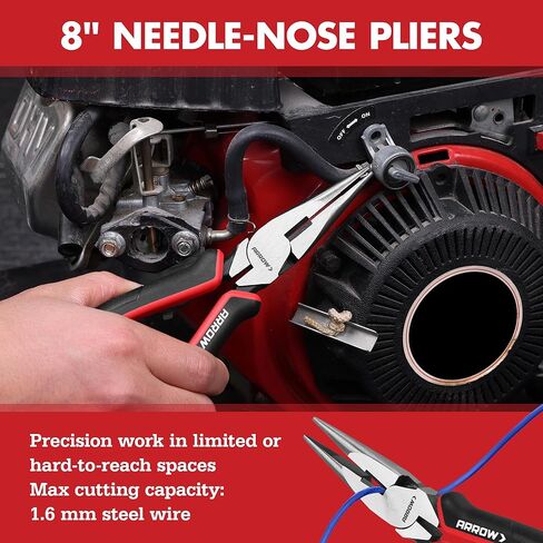 ARROW 6PCS Pliers Set, 8" Long Nose, Diagonal Cutting, Linesman, Slip Joint, 8" & 10" Groove Joint, Dual-Color Non-Slip Handle, Carbon Steel, for DIY, Home Repair & Maintenance in Kuwait