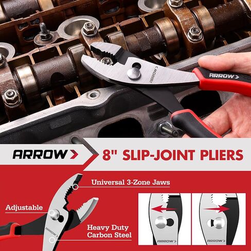 ARROW 6PCS Pliers Set, 8" Long Nose, Diagonal Cutting, Linesman, Slip Joint, 8" & 10" Groove Joint, Dual-Color Non-Slip Handle, Carbon Steel, for DIY, Home Repair & Maintenance in Kuwait