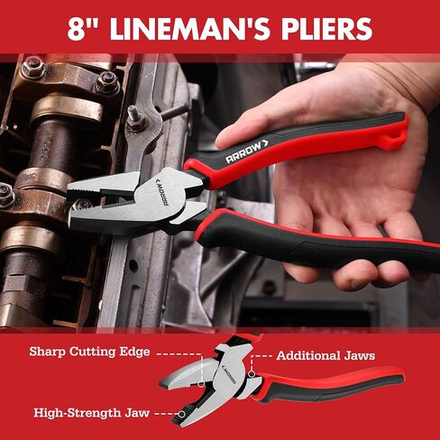 ARROW 6PCS Pliers Set, 8" Long Nose, Diagonal Cutting, Linesman, Slip Joint, 8" & 10" Groove Joint, Dual-Color Non-Slip Handle, Carbon Steel, for DIY, Home Repair & Maintenance in Kuwait
