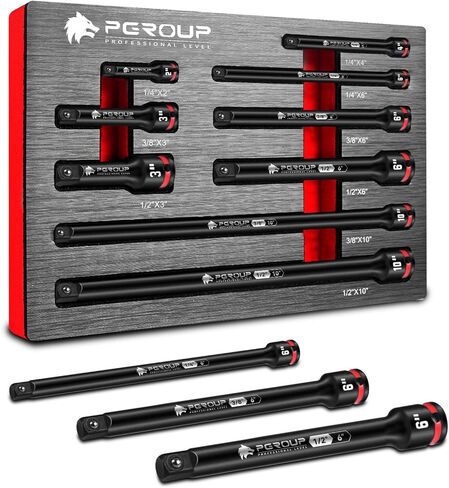 ZAHX 9 Pieces Impact Extension Bar Set, 1/4", 3/8" and 1/2" Drive Socket Extension, Embossed Size Marking, CR-MO Steel for Auto Repair in Kuwait