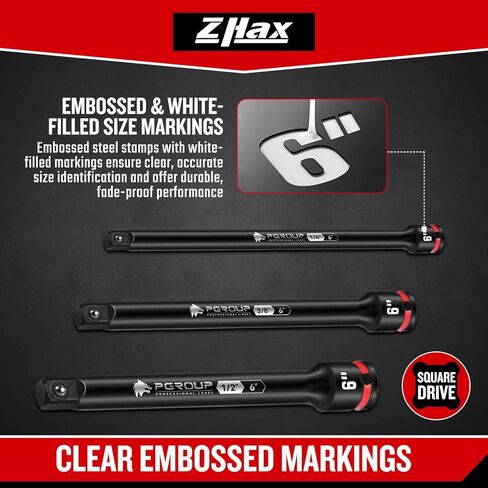 ZAHX 9 Pieces Impact Extension Bar Set, 1/4", 3/8" and 1/2" Drive Socket Extension, Embossed Size Marking, CR-MO Steel for Auto Repair in Kuwait