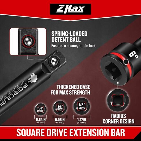 ZAHX 9 Pieces Impact Extension Bar Set, 1/4", 3/8" and 1/2" Drive Socket Extension, Embossed Size Marking, CR-MO Steel for Auto Repair in Kuwait
