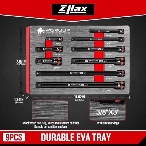 ZAHX 9 Pieces Impact Extension Bar Set, 1/4", 3/8" and 1/2" Drive Socket Extension, Embossed Size Marking, CR-MO Steel for Auto Repair in Kuwait