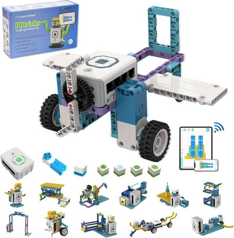 ICQbot 10 in 1 Coding Robot Kit,270+ Piece ScratchJr Learning Educational APP Remote Voice Programming Building Toys for Age 5+ Kids in Kuwait