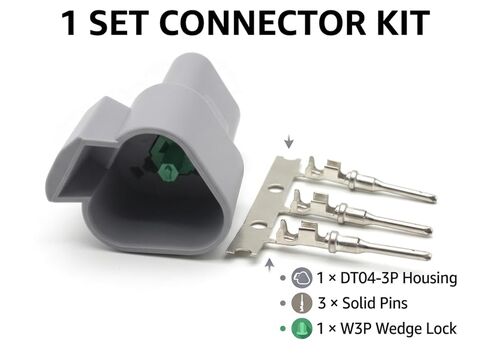 DT04-3P 3 Pin Connector Kit, Waterproof Automotive Electrical Plug, DT Series Male Connector with 3 Solid Contacts & W3P Wedge Lock, 14-20 AWG in Kuwait