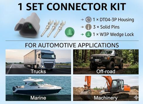 DT04-3P 3 Pin Connector Kit, Waterproof Automotive Electrical Plug, DT Series Male Connector with 3 Solid Contacts & W3P Wedge Lock, 14-20 AWG in Kuwait