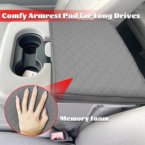 غطاء مسند ذراع وحدة التحكم المركزية متوافق مع Ford F250 F350 F450 1999-2010 & F550 2001-2005 غطاء وسادة صندوق مسند ذراع جلدي وسادة وحدة التحكم الوسطى رمادي (مقعد القفز فقط) in Kuwait