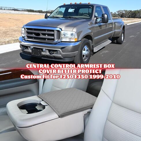 غطاء مسند ذراع وحدة التحكم المركزية متوافق مع Ford F250 F350 F450 1999-2010 & F550 2001-2005 غطاء وسادة صندوق مسند ذراع جلدي وسادة وحدة التحكم الوسطى رمادي (مقعد القفز فقط) in Kuwait