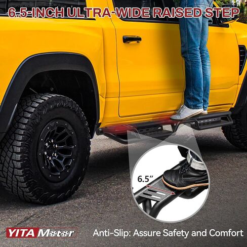 YITAMOTOR Running Boards Compatible with 2019-2026 Chevy Silverado/GMC Sierra 1500 Crew Cab, 2020-2026 2500HD 3500HD, Steel Side Steps w/ 2 Raised Steps for Bed Access, Black Textured Nerf Bars in Kuwait