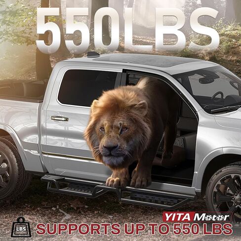 YITAMOTOR Running Boards Compatible with 2019-2026 Chevy Silverado/GMC Sierra 1500 Crew Cab, 2020-2026 2500HD 3500HD, Steel Side Steps w/ 2 Raised Steps for Bed Access, Black Textured Nerf Bars in Kuwait